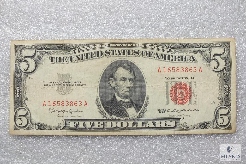 Group of (2) Series 1963 US $5 red seal notes
