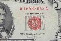 Group of (2) Series 1963 US $5 red seal notes