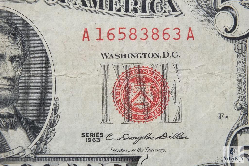 Group of (2) Series 1963 US $5 red seal notes