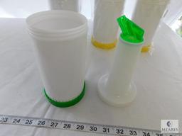 Lot of 7 Winco Stor & Pour, 1 Qt Pour Containers with Spout and Lid (Yellow & Green)