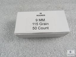 50 Rounds 9mm Luger Ammo 115 Grain Round Nose