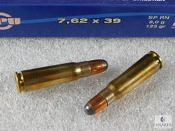20 Rounds PPU 7.62x39 Soft Point RN 123 Grain Ammo