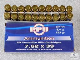 20 Rounds PPU 7.62x39 Soft Point RN 123 Grain Ammo