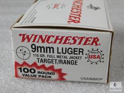 100 Rounds Winchester 9mm Luger 115 Grain FMJ Target Ammo