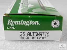 50 Rounds Remington .25 Auto 50 Grain MC Ammo
