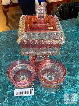 Glass Kings Crown Thumbprint Ruby Candy Dish with Lid