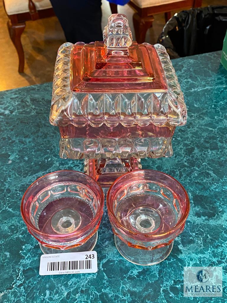 Glass Kings Crown Thumbprint Ruby Candy Dish with Lid
