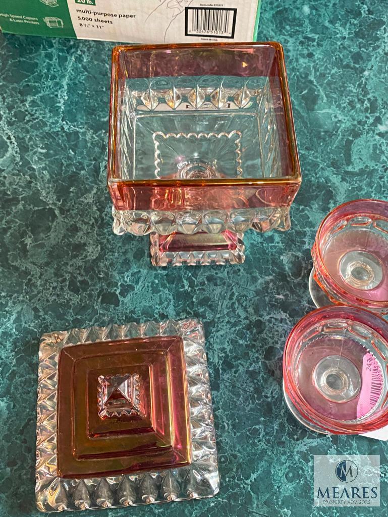 Glass Kings Crown Thumbprint Ruby Candy Dish with Lid