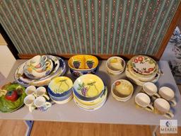 Large Assortment of Fruit Themed Dishes, Mugs, and Serving Plates