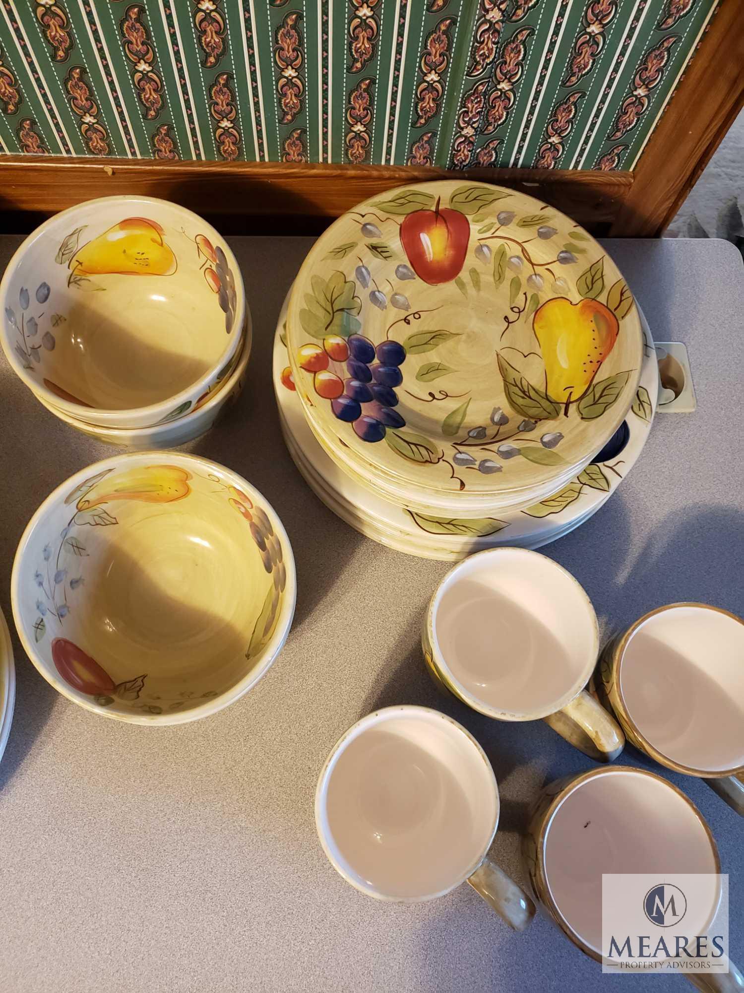 Large Assortment of Fruit Themed Dishes, Mugs, and Serving Plates