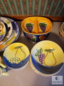 Large Assortment of Fruit Themed Dishes, Mugs, and Serving Plates
