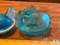 Painted Milk Glass Hen on a Nest and Bunny in a Basket