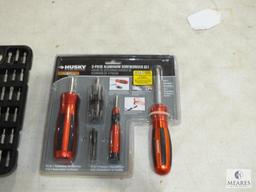 Lot Husky New 3 Pc Aluminum Screwdriver Set & Ratchet Screwdriver with Bits Set