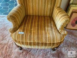 Vintage Broyhill Wingback Chair with Cabriole Legs and Harvest Color Pattern