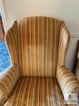 Vintage Broyhill Wingback Chair with Cabriole Legs and Harvest Color Pattern