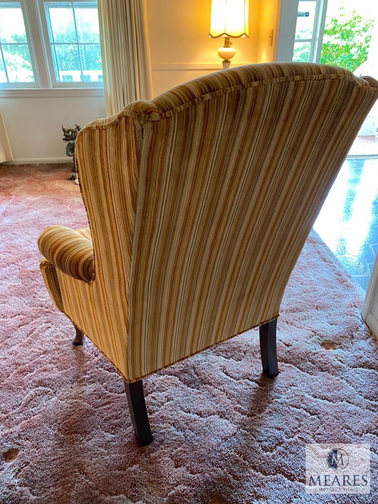 Vintage Broyhill Wingback Chair with Cabriole Legs and Harvest Color Pattern