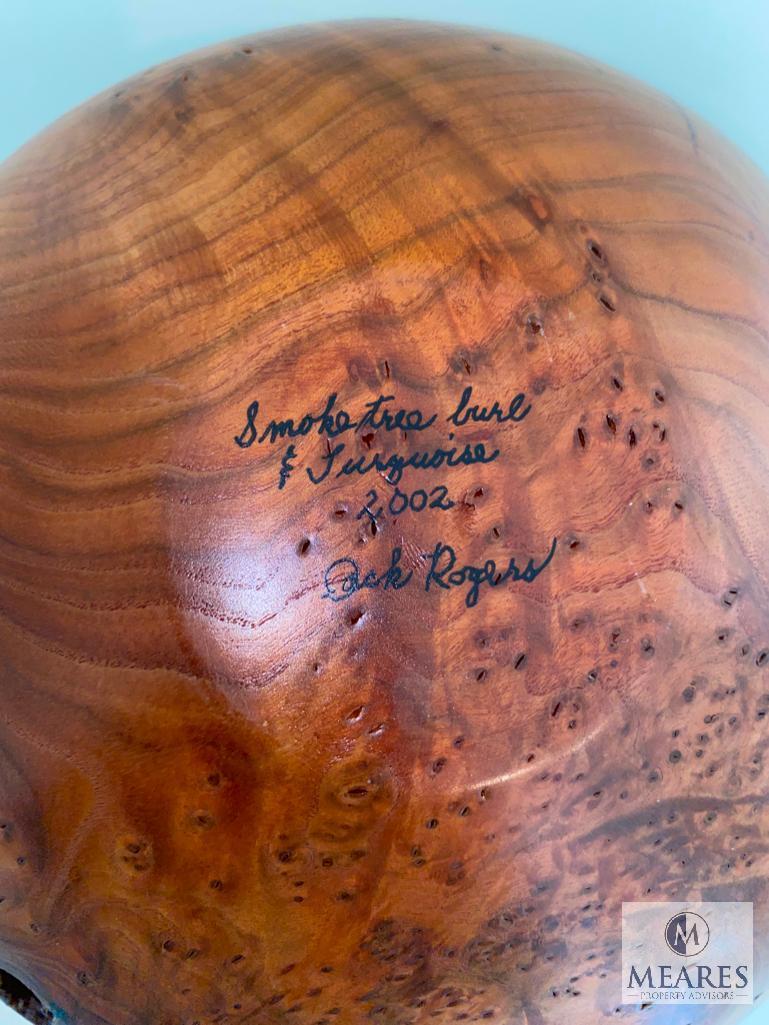 2002 Jack Rogers Smoke-Tree Sumac Burl Bowl with Turquoise Inlay