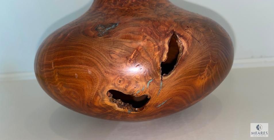 2002 Jack Rogers Smoke-Tree Sumac Burl Bowl with Turquoise Inlay