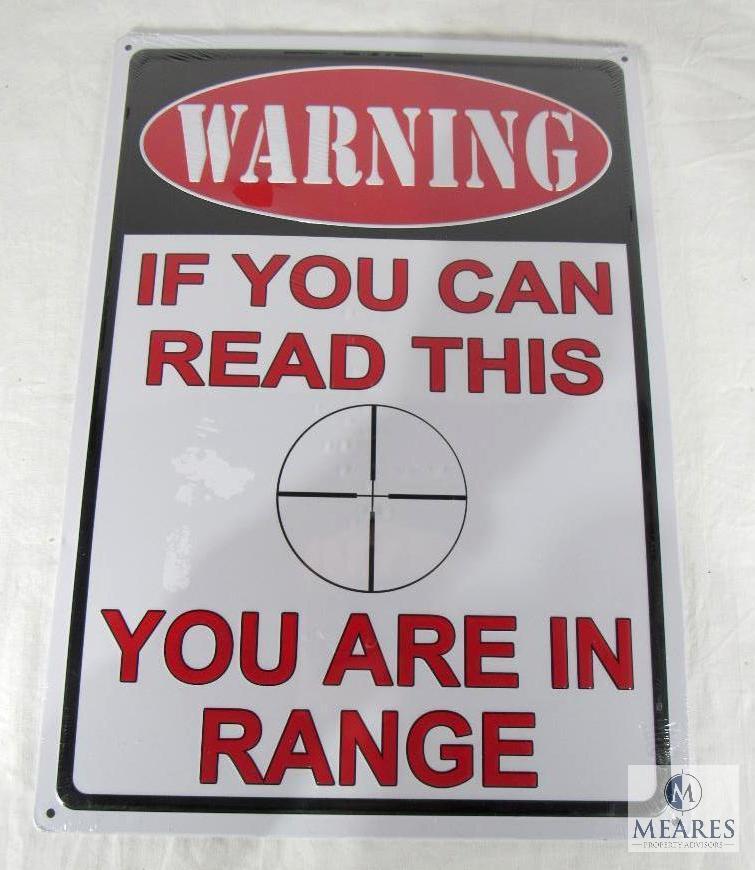 New Warning Tin Embossed Sign "If You Can Read This You Are in Range"