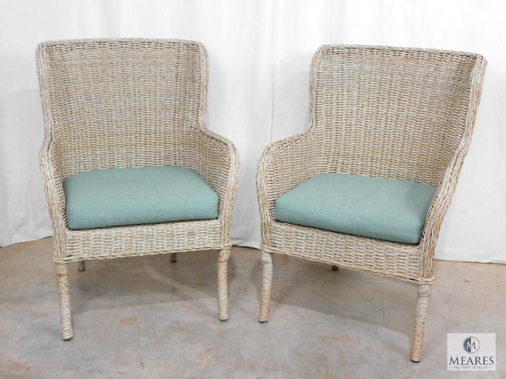Pair of Hampton Bay Synthetic Wicker Chairs with Cushions
