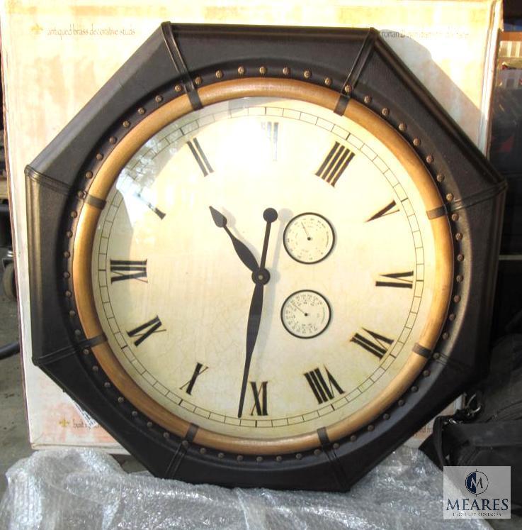 Revival Collection Leather Wall Clock with Large Ornate Metal Wall Mirror