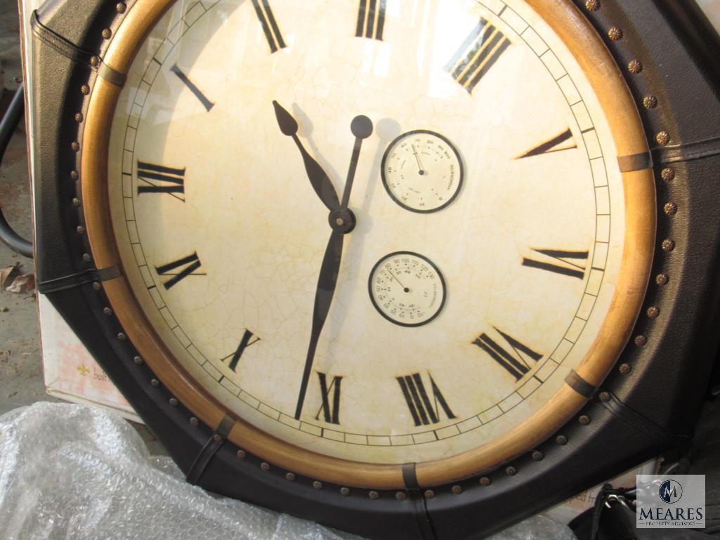 Revival Collection Leather Wall Clock with Large Ornate Metal Wall Mirror