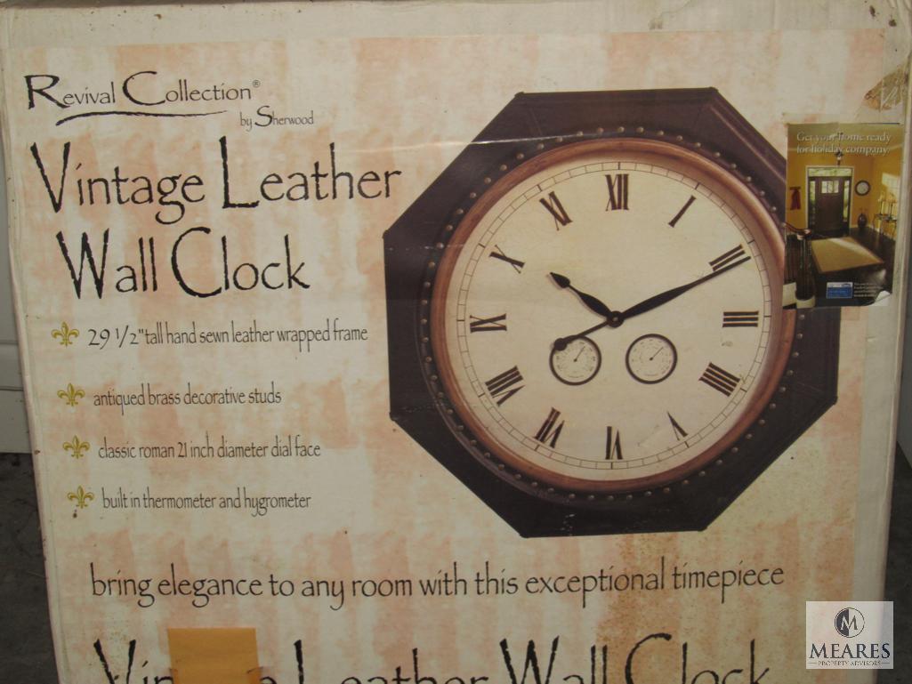 Revival Collection Leather Wall Clock with Large Ornate Metal Wall Mirror