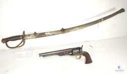 Confederate Soldier's Black Powder Colt Army .44 Cal Revolver and Sword With Scabbard