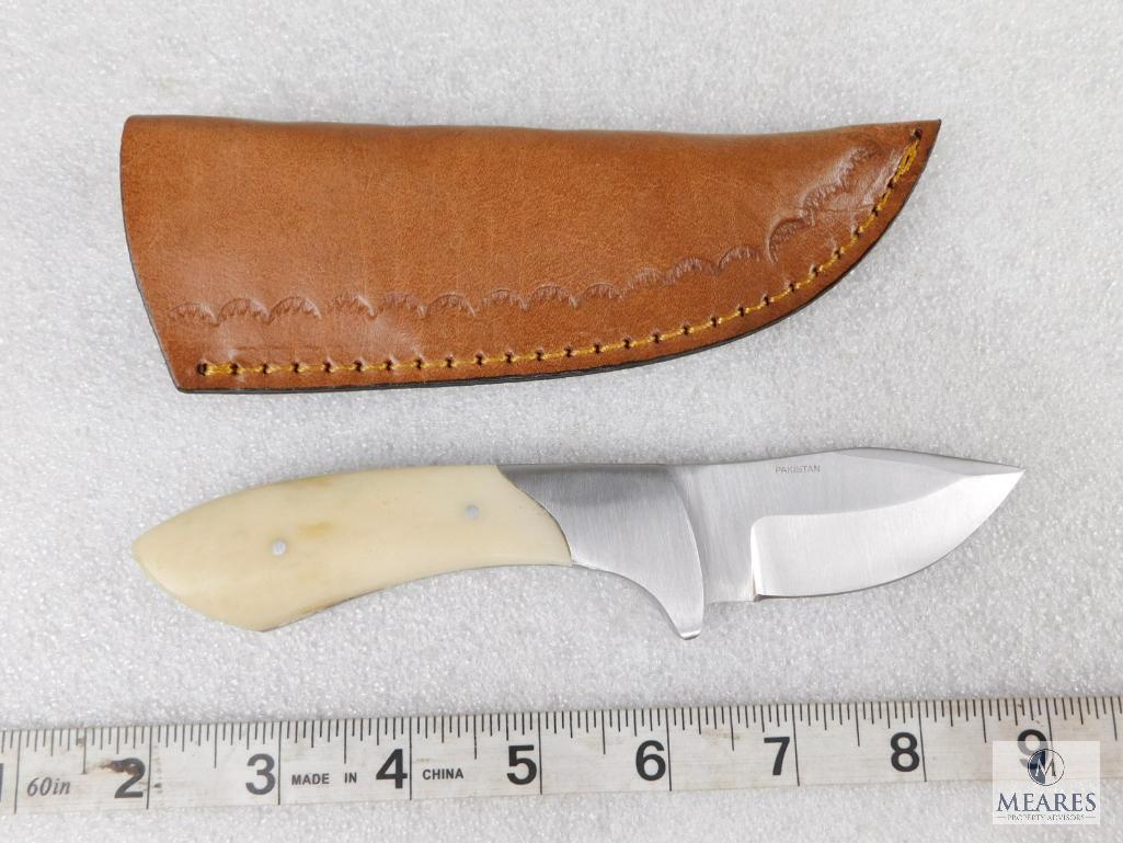 New Bone Handled Stainless Fixed Blade Skinner with Leather Sheath