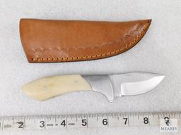New Bone Handled Stainless Fixed Blade Skinner with Leather Sheath