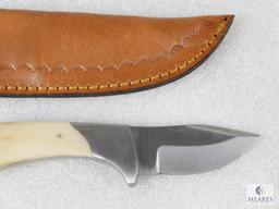 New Bone Handled Stainless Fixed Blade Skinner with Leather Sheath