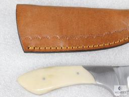 New Bone Handled Stainless Fixed Blade Skinner with Leather Sheath