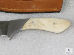 New Bone Handled Stainless Fixed Blade Skinner with Leather Sheath