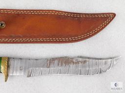 Fixed Blade Damascus Knife With Laminate and Brass Handle With Leather Sheath