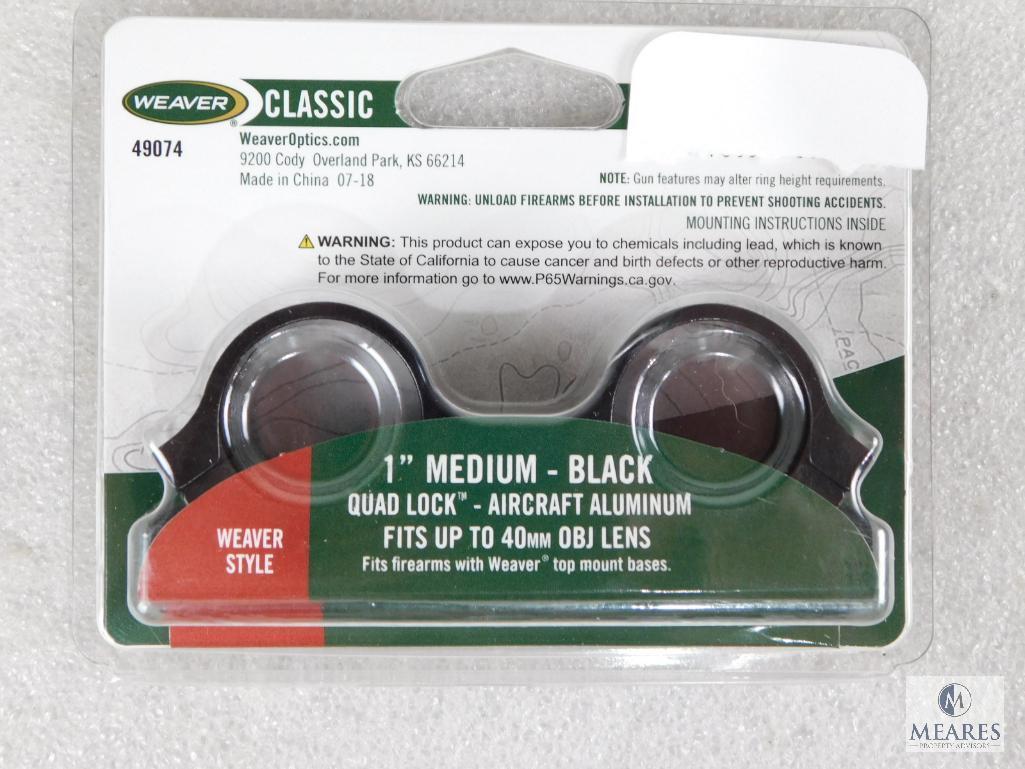 New Weaver 1" Rifle Scope Rings. Matte Finish and Medium Height. Fits Weaver and Rail Mounts