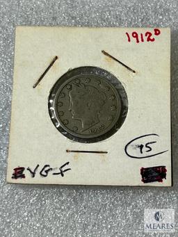 1908 & 1909 Fine Liberty Nickels & 1912-D, VG-F