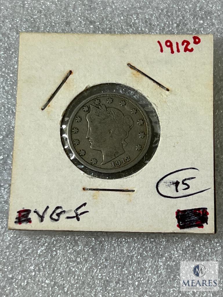 1908 & 1909 Fine Liberty Nickels & 1912-D, VG-F