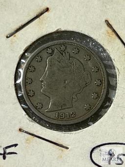 1908 & 1909 Fine Liberty Nickels & 1912-D, VG-F