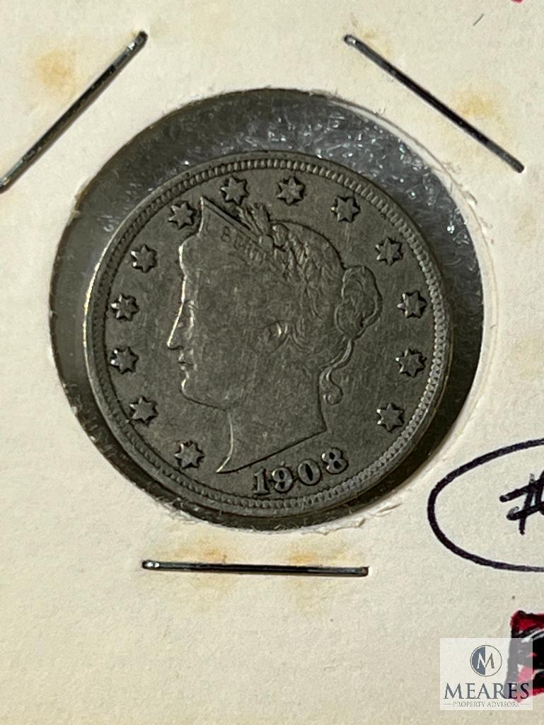 1908 & 1909 Fine Liberty Nickels & 1912-D, VG-F