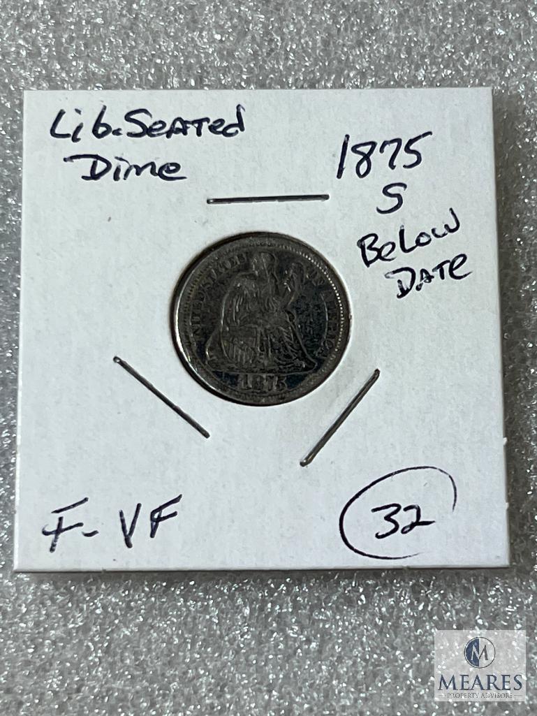 1875-S Below Bow Liberty Seated Dime, F-VF