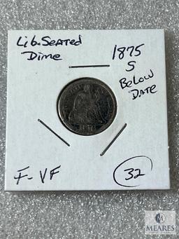 1875-S Below Bow Liberty Seated Dime, F-VF