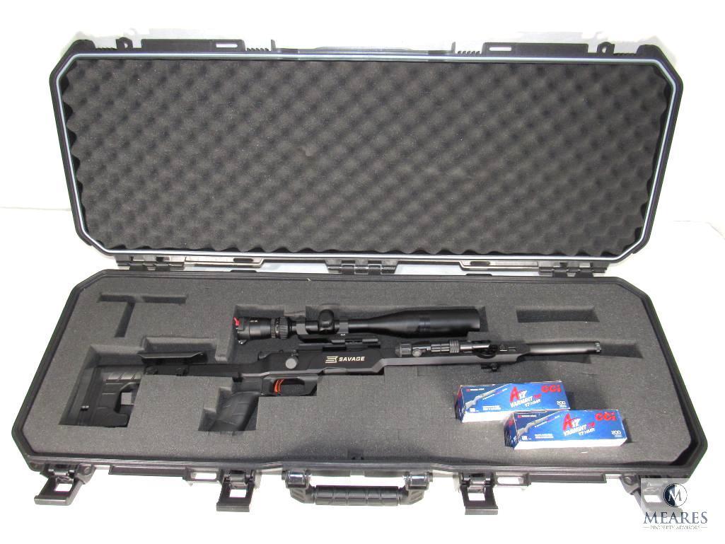 Savage B17 MDT .17 HMR Bolt Action Rifle With Vortex Scope and Loaded With Accessories
