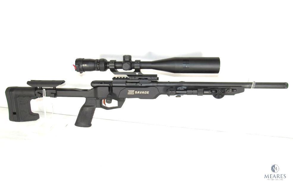 Savage B17 MDT .17 HMR Bolt Action Rifle With Vortex Scope and Loaded With Accessories