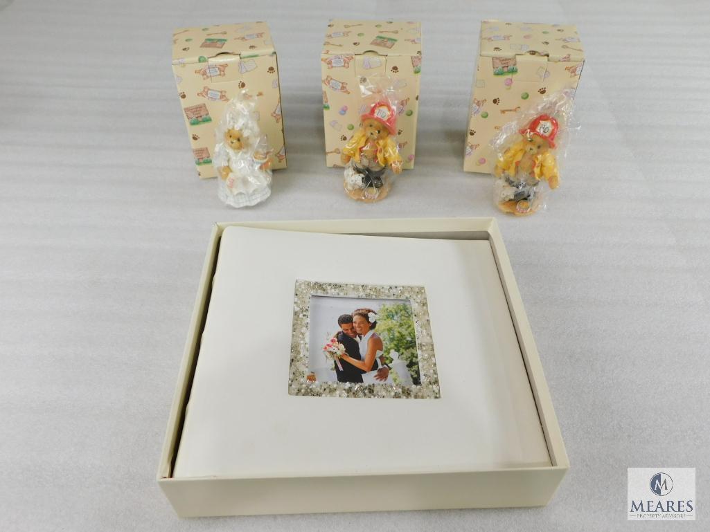 Lot of 3 Cherished Teddies Club Figurines and New Wedding Album In Box