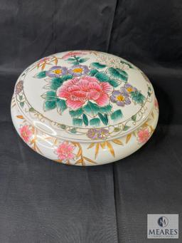 Vintage Serving Tray Set Made In England, Large Hand Painted Dish With Lid