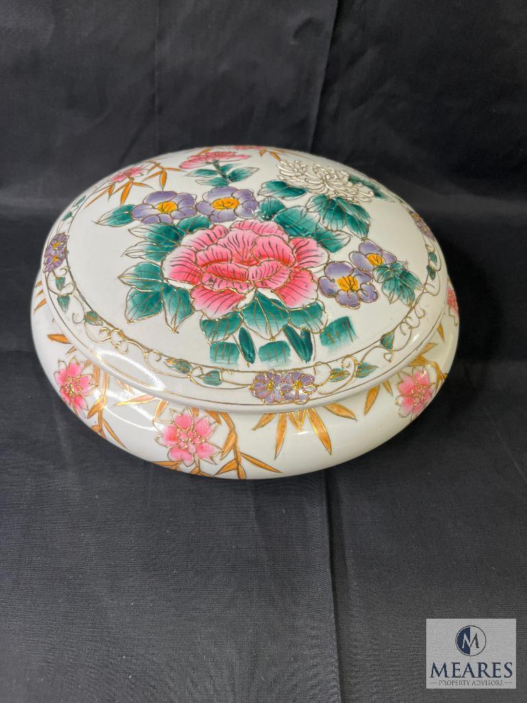 Vintage Serving Tray Set Made In England, Large Hand Painted Dish With Lid