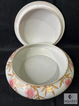 Vintage Serving Tray Set Made In England, Large Hand Painted Dish With Lid