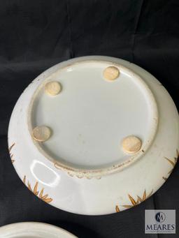 Vintage Serving Tray Set Made In England, Large Hand Painted Dish With Lid