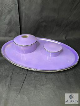 Vintage Serving Tray Set Made In England, Large Hand Painted Dish With Lid