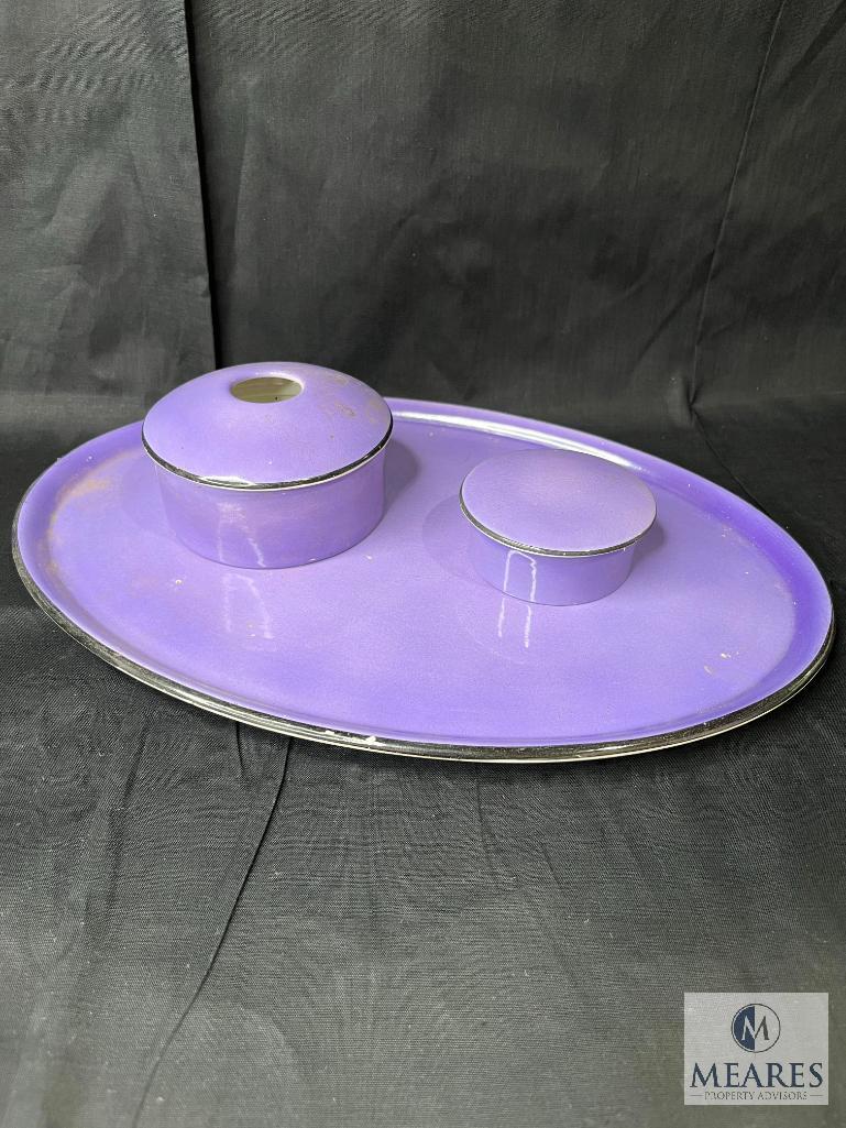 Vintage Serving Tray Set Made In England, Large Hand Painted Dish With Lid